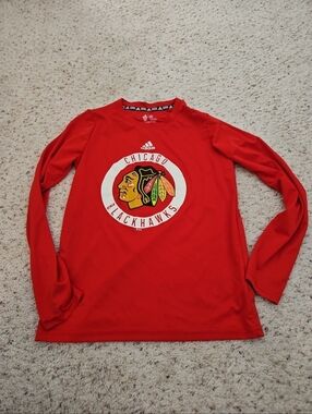 Adidas  Chicago Blackhawks Hockey Long Sleeve Dri Fit Shirt Boys Medium